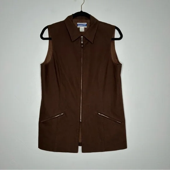 Vintage Pendleton Brown Vest Minimalist Zip Front Size 4 Cotton Linen Blend - Picture 1 of 13